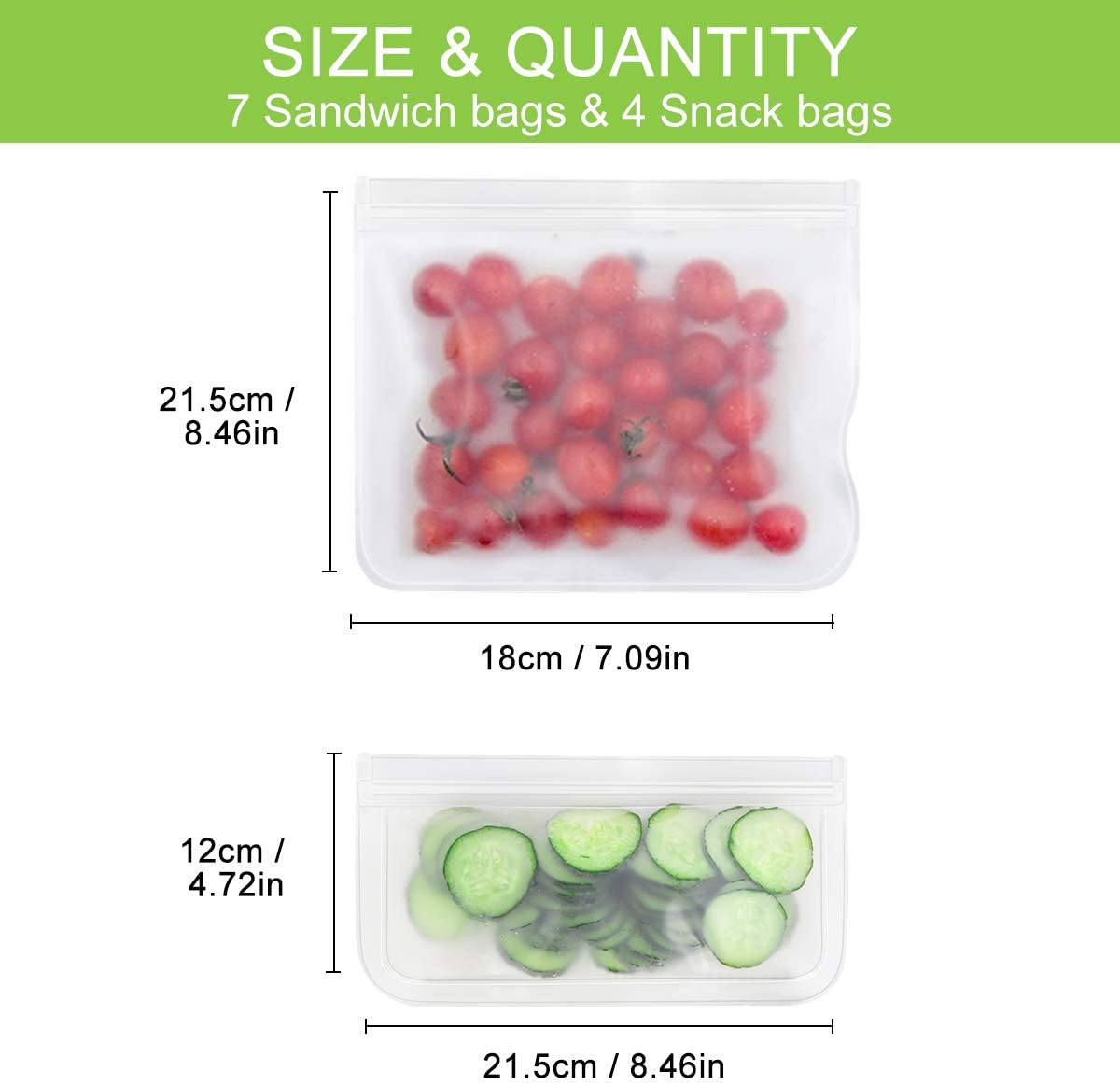 Reusable Food Storage Ziplock Bags - Set Of 11